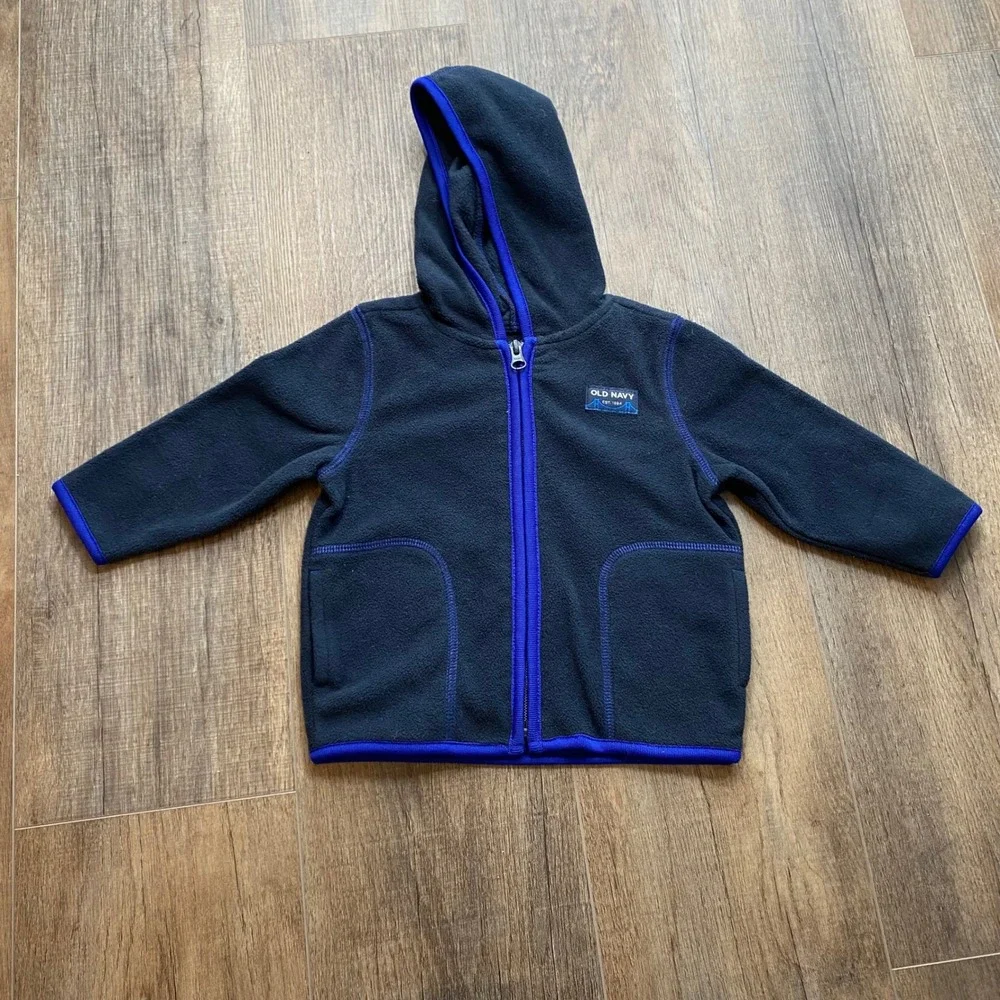 Old Navy Kids Navy‎ Blue Fleece Full Zip Hoodie 12-18 Months Blue Trim, Spring